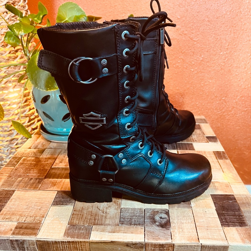 🏍️ 🥾🚨🔥 Harley-Davidson Women’s Black Harness Riding Boots – Size 8 🔥 🚨